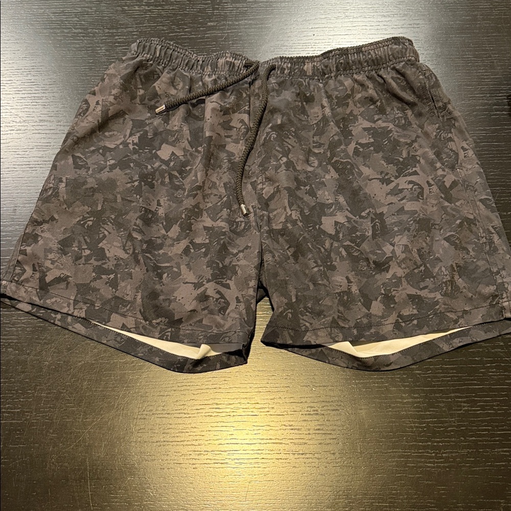 Black Patterned Swim Shorts